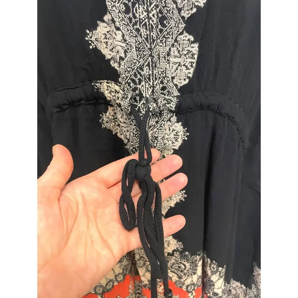 Angie Caftan Tunic Cover Up Boho Waist Tye Size Small